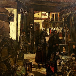José Gutiérrez Solana (1886 - 1945) - Las Americas Flea Market, Hand Painted Museum Quality Rolled Oil Painting Reproduction (D6050)