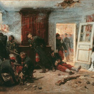 Alphonse-Marie-Adolphe de Neuville, Les dernières Cartouches 1873 Museum Quality Rolled Oil Painting Reproduction (D4060).