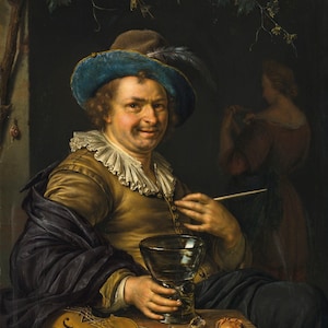 Willem van Mieris - A Merry Toper (1699)  Hand Painted Museum Quality Rolled Oil Painting Reproduction (D6050)