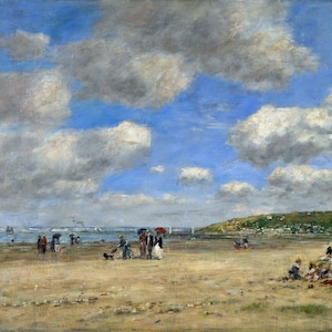 Eugene Boudin - The Beach at Tourgeville-les-Sablons (1893) - Rolled Oil Painting Museum Quality Reproduction (D4060)