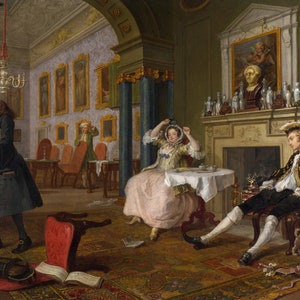 William Hogarth - Marriage A-la-Mode 2 The Tete a Tete c1743 Museum Quality Rolled Oil Painting Reproduction (D4560)