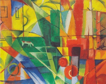 Franz Marc : Landschaft mit Haus, Hund und Rindern (1914) Museum Qualität Ölgemälde Reproduktion (D5060)