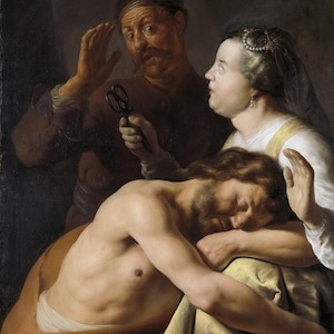 Jan Lievens - Sansone e Dalila (c.1630) Riproduzione di un dipinto a olio su lastra di qualità museale dipinto a mano (D6050)