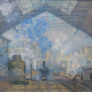 Claude Monet: Arrival of the Normandy Train, Gare Saint Lazare 1877, Museum Quality Rolled Oil Painting Reproduction (D4560)