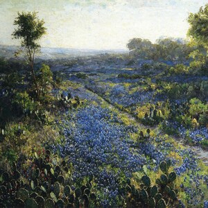 Julian Onderdonk Field of Texas Bluebonnets and Prickly Pear Cacti Painting Museum Quality Reproduction (D5060)