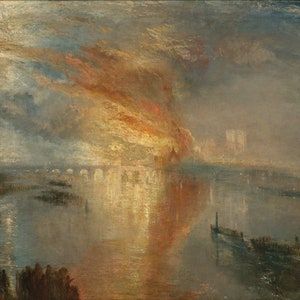 Joseph Mallord William Turner - The Burning of the Houses of Lords and Commons Museum Quality Rolled Oil Painting Reproduction D4560