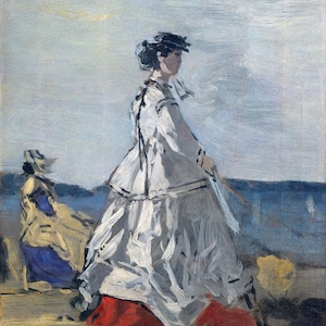 Eugène Boudin - Princess Pauline Metternich on the Beach Hand Painted Museum Quality Rolled Oil Painting Reproduction (D6050)