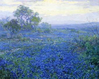 Julian Onderdonk A Cloudy Day, Bluebonnets near San Antonio, Texas Painting Museum Quality Reproduction (D5060)