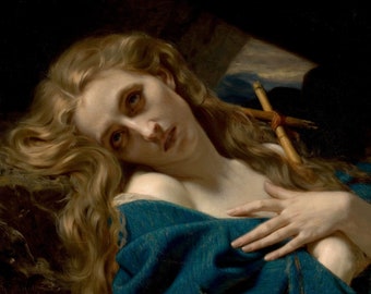 Hugues Merle - Mary Magdalene in the Cave 1868 Museum Quality Oil Painting Reproduction (D5060)