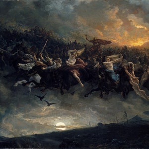 Peter Nicolai Arbo - The Wild Hunt of Odin (1872) Museum Quality Rolled Oil Painting Reproduction (D4060)