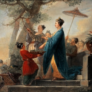 Christian Bernhard Rode - The Empress of China while Culling Mulberry Leaves Museum Quality Rolled Oil Painting Reproduction (D5060)