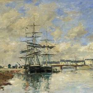 Eugene Boudin - Deauville Harbour (c1888-90) - Rolled Oil Painting Museum Quality Reproduction (D4060)