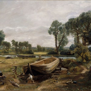 John Constable - Boat Building Near Flatford Mill c1815 Museum Quality Rolled Oil Painting Reproduction (D5060)