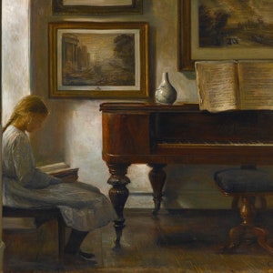Carl Vilhelm Holsøe (1863-1935) - Girl in an Interior, Museum Quality Rolled Oil Painting Reproduction (D5060)
