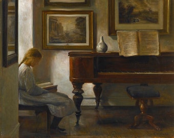 Carl Vilhelm Holsøe (1863-1935) - Mädchen im Innenraum, Museumsqualität Ölgemälde Reproduktion (D5060)