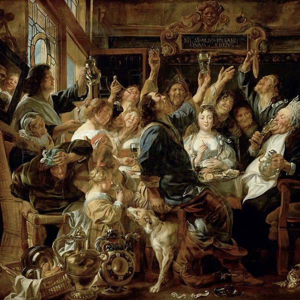 Jacob Jordaens - Das Fest des Bohnenkönigs c1640-45 Museum Qualität Ölgemälde Reproduktion (D4560)