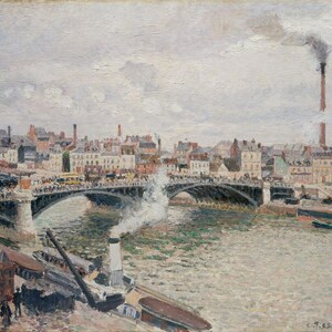 Camille Pissarro - Morning, An Overcast Day, Rouen 1896 Museum Quality Rolled Oil Painting Reproduction (D5060)