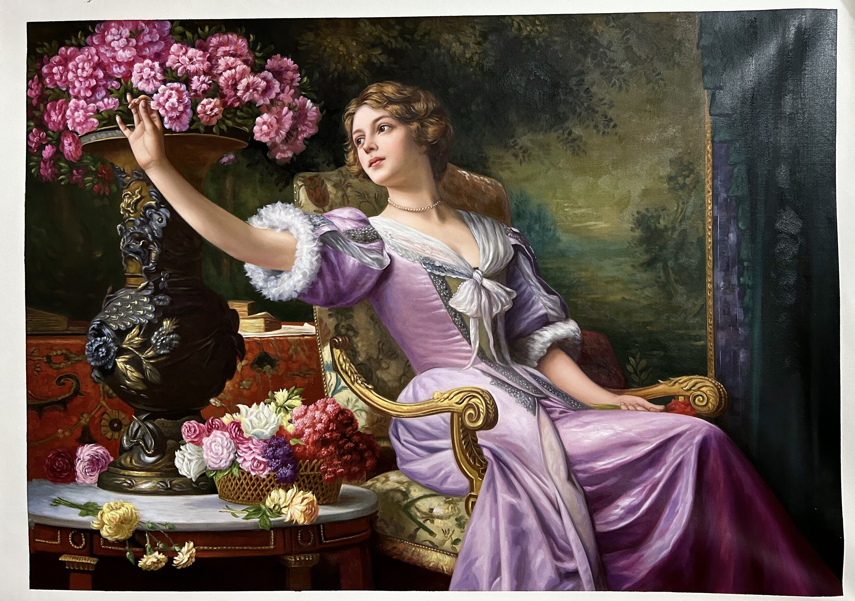 SALE: Władysław Czachórski - A Lady in a Lilac Dress With Flowers
