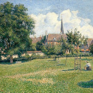 Camille Pissarro - The House of the Deaf Woman and the Belfry at Eragny 1886 Museum Quality Rolled Oil Painting Reproduction (D5060)