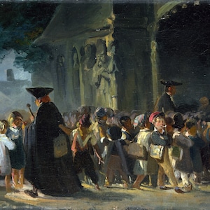 Nicolas-Toussaint Charlet - Children at a Church Door c1817-45 Museum Quality Rolled Oil Painting Reproduction (D4560)