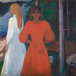 Reproduction d&#39;une peinture à l&#39;huile d&#39;Edvard Munch en rouge et blanc (1899-1900) de qualité musée (D4560)