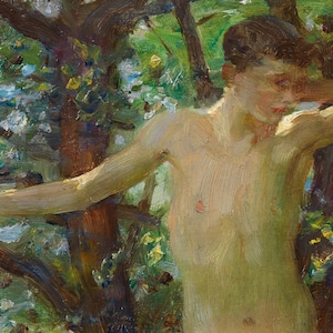 Henry Scott Tuke - Half Length Study of a Boy ca. 1909 Museum Quality Rolled Oil Painting Reproduction (D3560)
