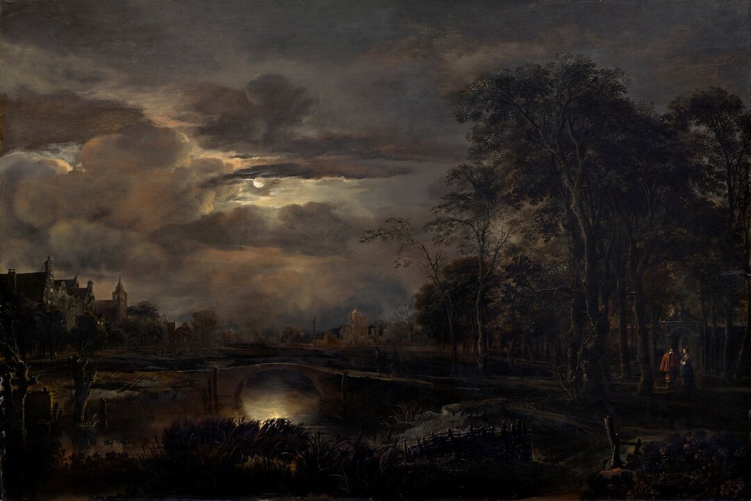 Aert Van Der Neer - Moonlit Landscape With Bridge (c1648-50