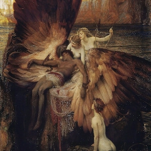 Herbert James Draper - The Lament for Icarus (1898) Hand Painted Museum Quality Rolled Oil Painting Reproduction (D6050)
