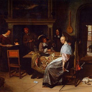 Jan Steen - Die Kartenspieler um 1660 Reproduktion Gerolltes Ölgemälde (D4560)