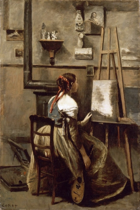 カミーユ・コロー - コローのアトリエ (c1873) 美術館品質のロールド