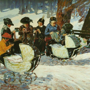 George Benjamin Luks - Stickning åt soldaterna, High Bridge Park ca 1918. Reproduktion av rullad olja i museumskvalitet (D5060).