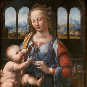 Leonardo Da Vinci Madonna of the Carnation Rolled Oil Painting Museum Quality Reproduction (D4560)