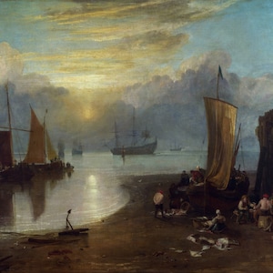 Joseph Mallord William Turner - Sun rising through Vapour, Fishermen, Museum Quality Rolled Oil Painting Reproduction (D4560)