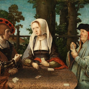 Lucas van Leyden - Die Kartenspieler c1520 Reproduktion eines gerollten Ölgemäldes (D5060)