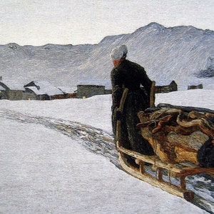 Giovanni Segantini (1858 – 1899) - Return of the Wood - Museum Quality Rolled Oil Painting Reproduction (D4060)