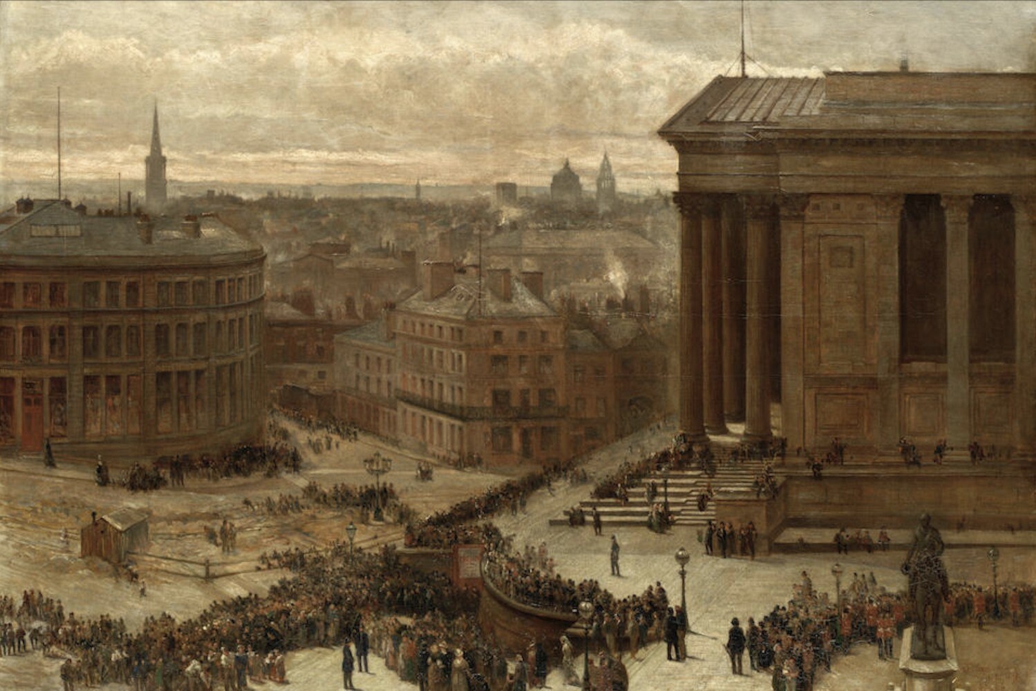 John Fulleylove - A Crowd outside St George’s Hall, Liverpool (1889) Museum Quality Rolled Oil Painting Reproduction (D4060)