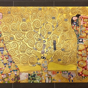 Gustav Klimt - Tree of Life (Stoclet Frieze) Hand Painted Gold Textured Rolled Oil Painting Museum Quality Reproduction (D4060)