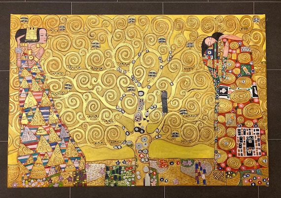★B級品★ （大）手書き油絵 クリムト 生命の木 インテリア 絵画 グスタフ・クリムト作「生命の樹（ストックレー・フリーズ）」手描き