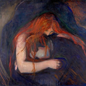 Edvard Munch Vampire (1893) Reproduction de peinture à l&#39;huile laminée de qualité musée (D5060)