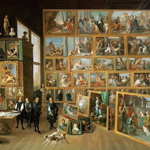 David Teniers (II) - Archduke Leopold Wilhelm in his Picture Gallery at Brussels Museum Quality Rolled Oil Painting Reproduction (D4560)