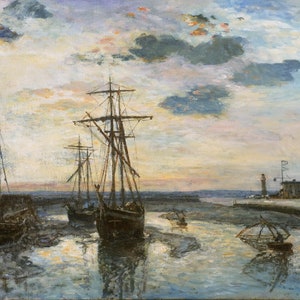 Johan Barthold Jongkind The Port of Honfleur at Evening 1863 Museum Quality Oil Painting Reproduction D4560 image 1