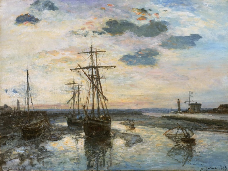 Johan Barthold Jongkind The Port of Honfleur at Evening 1863 Museum Quality Oil Painting Reproduction D4560 image 1