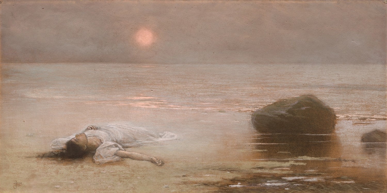 ヤクブ・シカネーダー - 溺死 1893 美術館品質のロールド油絵複製