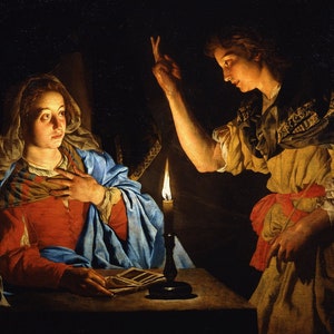 Matthias Stomer - The Annunciation (c1633-38) Museum Quality Rolled Oil Painting Reproduction (D4060)