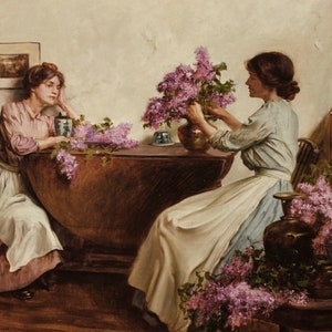 Albert Chevallier Tayler - Women Arranging Flowers (1906) - Rolled Oil Painting Museum Quality Reproduction (D4060)