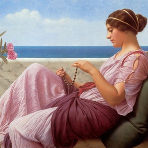 John William Godward - A Souvenir 1920 Museum Quality Rolled Oil Painting Reproduction (D4560)