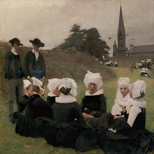 Pascal Dagnan-Bouveret - Les Bretonnes au Pardon 1887 Hand Painted Museum Quality Rolled Oil Painting Reproduction (D50)