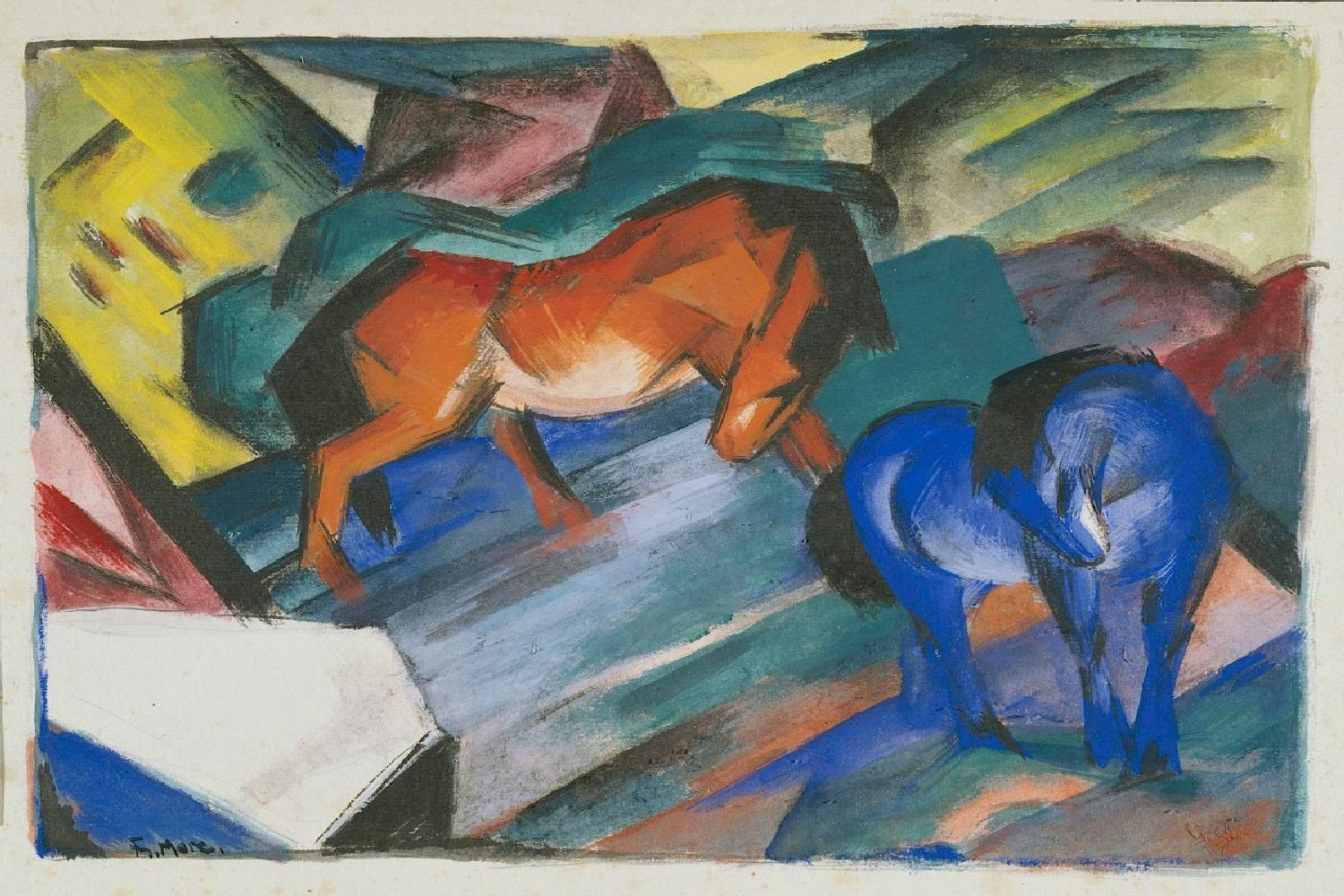 Franz Marc: Caballo rojo y azul (1912) Pintura al óleo enrollada Reproducción de calidad de museo (D4060)