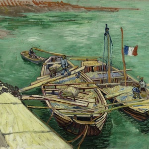 Vincent van Gogh - Quay with Men Unloading Sand Barges 1888 Museum Quality Rolled Oil Painting Reproduction (D5060)