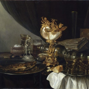 Gerrit Willemsz Heda - Still Life with a Nautilus Cup c.1645 Museum Quality Rolled Oil Painting Reproduction (D5060)